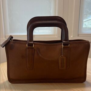 Classic Leather unisex hand bag purse tote dark brown color